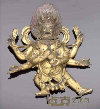 17th/18th Century A Sino-Tibetan gilt copper model of Mahakala 
